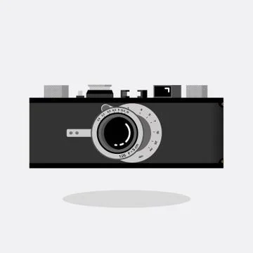 Retro camera black and silver. Flat vector illustration. Side view. Stock Illustration