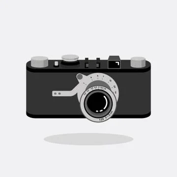 Retro camera black and silver. Flat vector illustration. Top view. Stock Illustration