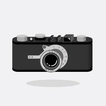 Retro camera black and silver. Flat vector illustration. Isometric perspective. Stock Illustration