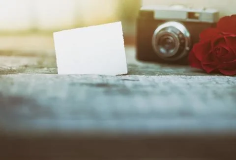 Retro camera with blank paper Stock Photos