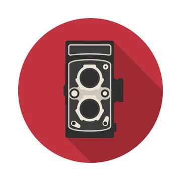 Retro camera circle icon with long shadow. Flat design style. Stock Illustration