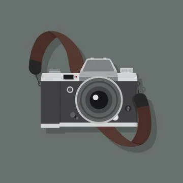 Retro camera in a flat style with strap Illustrazione stock