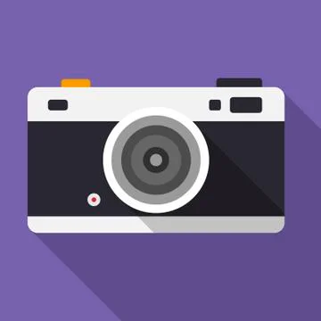 Retro camera icon isolated on background with long shadow, Vector illustration Stock Illustration