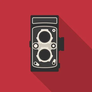 Retro camera icon with long shadow. Flat design style. Stock Illustration