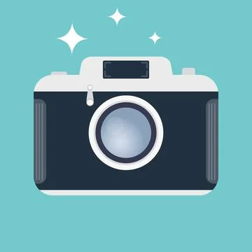 Retro camera. Icon of an old camera isolated on a green background. Vector Stock Illustration