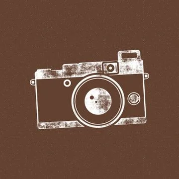 Retro camera icon. Old poster template. Isolated on grunge halftone background 스톡 일러스트