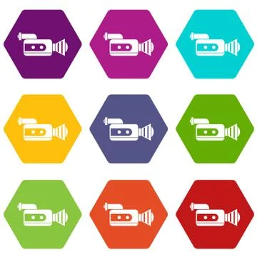 Retro camera icon set color hexahedron Illustrazione stock
