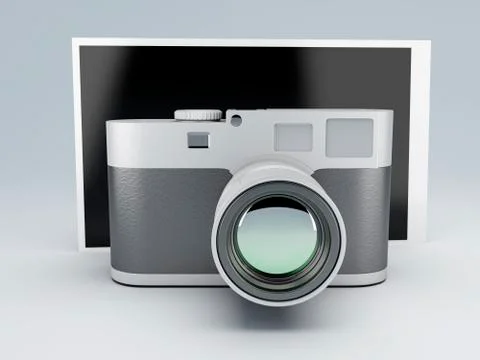 Retro camera with  instant print 3d Stock Illustration
