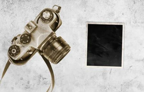 Retro camera on paper background Foto stock