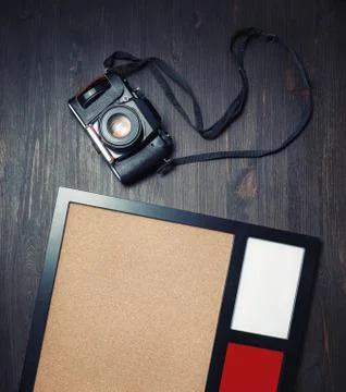Retro camera, photo frame Stock Photos