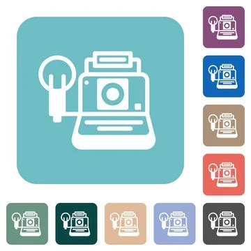 Retro camera rounded square flat icons Stock Illustration