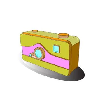 Retro camera. Scketh in gray, white and yellow colors. Isometry. 3D picture vect 库存插图
