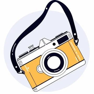 Retro camera with strap on light blue background a nostalgic vector illustra Stock Illustration