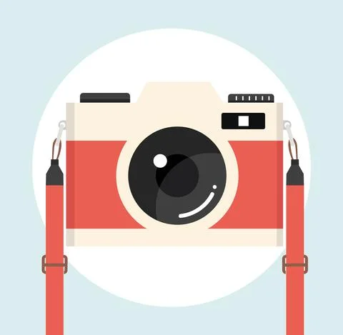 Retro camera  style colors background. camera with strap Illustrazione stock