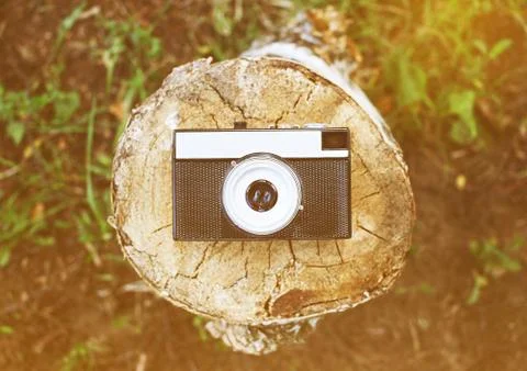 Retro camera top view Stock Photos