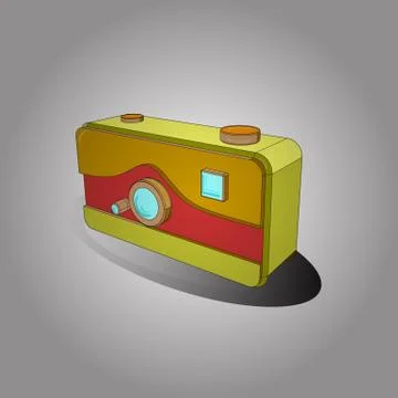 Retro camera. Vector. Axonometry. Presented in 3D Style. Image in gray, yellow a Stock Illustration