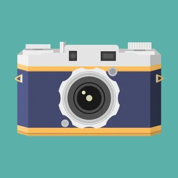 Retro camera in vintage flat style a vector. Photo shooting. Stock Illustration