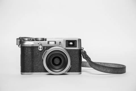 Retro camera with white background in black and white Stock Photos