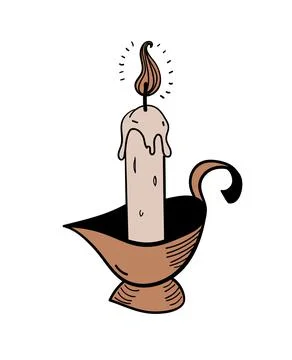 Retro candle in a candlestick, magic boho tattoo for a witch, christmas eve.  Stock Illustration