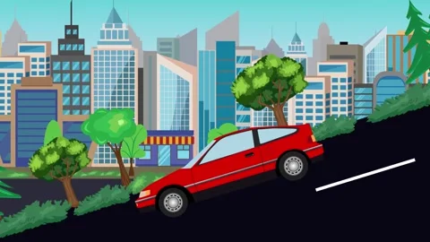 Retro car animation going down the valley on the street, city background Video stock 326816547
