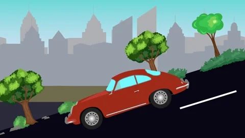 Retro car animation going down the valley on the street, city background Stock Footage 327118142