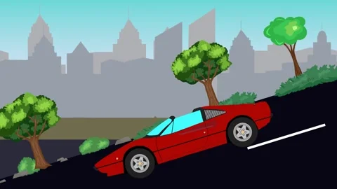Retro car animation going down the valley on the street, city background Stock Footage 327118147
