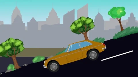 Retro car animation going down the valley on the street, city background Stock Footage 327118150