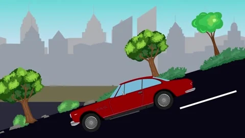Retro car animation going down the valley on the street, city background 库存影片 327118153