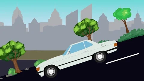 Retro car animation going down the valley on the street, city background Stock Footage 327118160