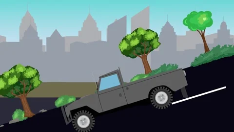 Retro car animation going down the valley on the street, city background Stock-Footage 327118163