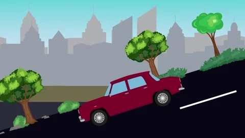 Retro car animation going down the valley on the street, city background Stock Footage 327118172