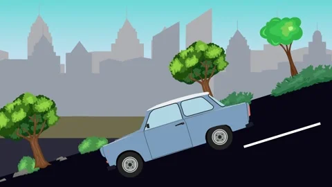 Retro car animation going down the valley on the street, city background 库存影片 327118178