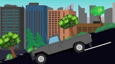 Retro car animation going down the valley on the street, city background 库存影片 331633752