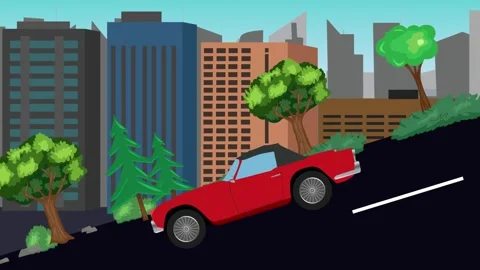 Retro car animation going down the valley on the street, city background Stock Footage 331633754