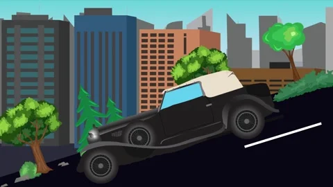 Retro car animation going down the valley on the street, city background 库存影片 331633760