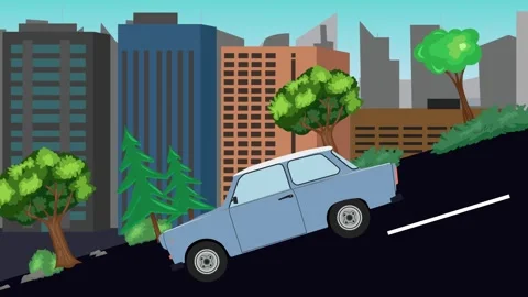 Retro car animation going down the valley on the street, city background Stock Footage 331633761