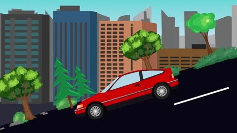 Retro car animation going down the valley on the street, city background Stock Footage 331633762