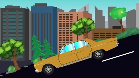 Retro car animation going down the valley on the street, city background 库存影片 331633765