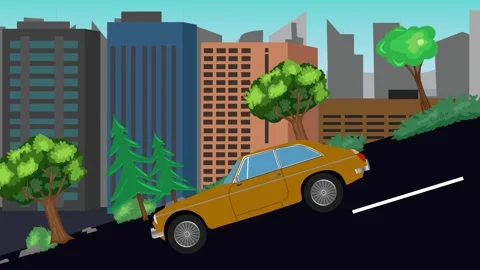 Retro car animation going down the valley on the street, city background 库存影片 331633771