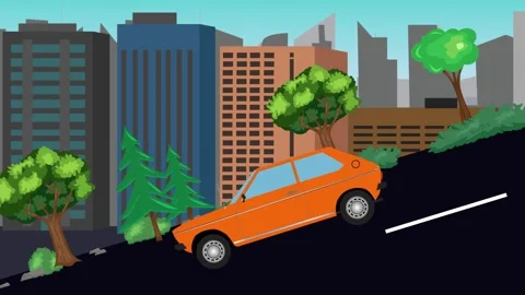 Retro car animation going down the valley on the street, city background Stock Footage 331633772