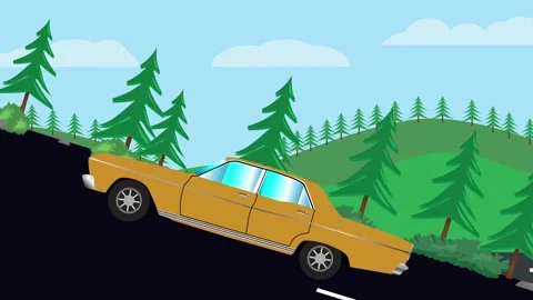 Retro car animation going up to the hill, nature trees background Vídeos de archivo 333494549