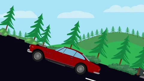 Retro car animation going up to the hill, nature trees background Stockbeeldmateriaal 333494551