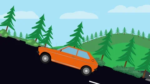 Retro car animation going up to the hill, nature trees background Stock Footage 333494553