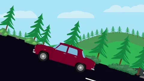 Retro car animation going up to the hill, nature trees background Stock Footage 333494559