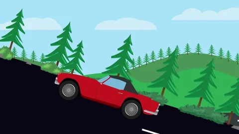 Retro car animation going up to the hill, nature trees background Stock Footage 333494560