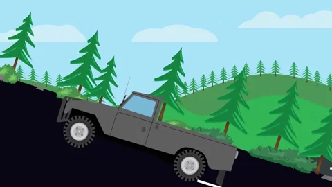 Retro car animation going up to the hill, nature trees background Stock Footage 333494562