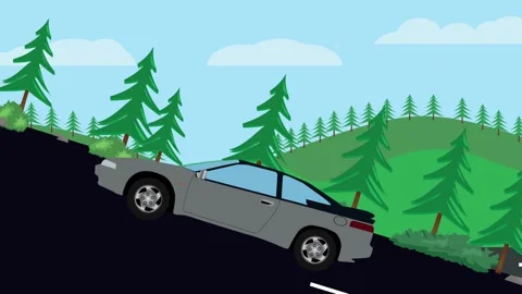 Retro car animation going up to the hill, nature trees background Stock Footage 333494563