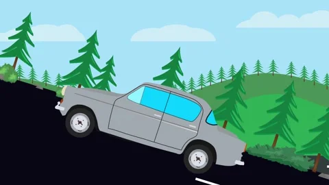 Retro car animation going up to the hill, nature trees background Stock Footage 333494579