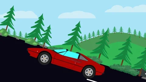 Retro car animation going up to the hill, nature trees background Stock Footage 333494583