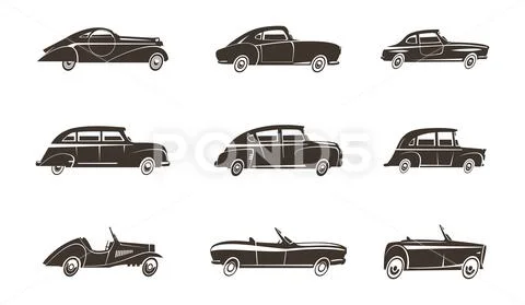 Retro Car Black Icons Collection Stock Illustration